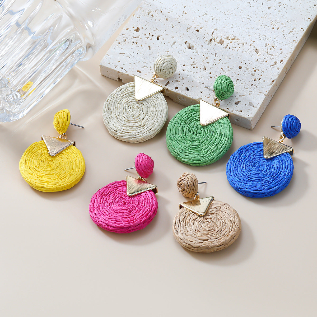 Summer Raffia Female Stylish Round Bohemian Earrings