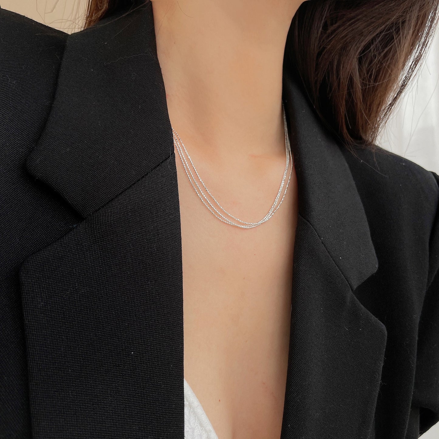 Chaîne italienne perles rondes Sterling Sier pur colliers