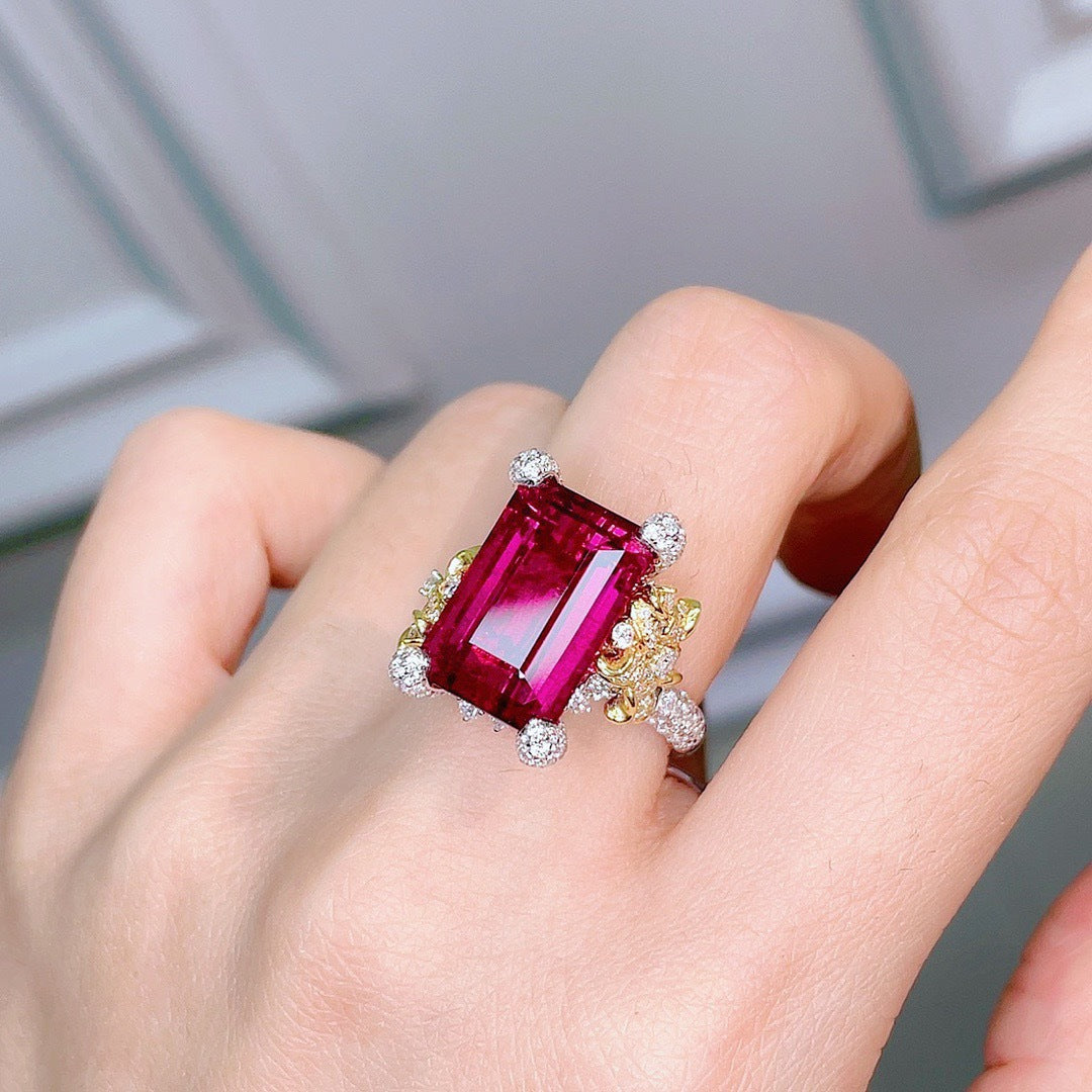 Diamond Camellia Open Imitation Natural Colored Rings