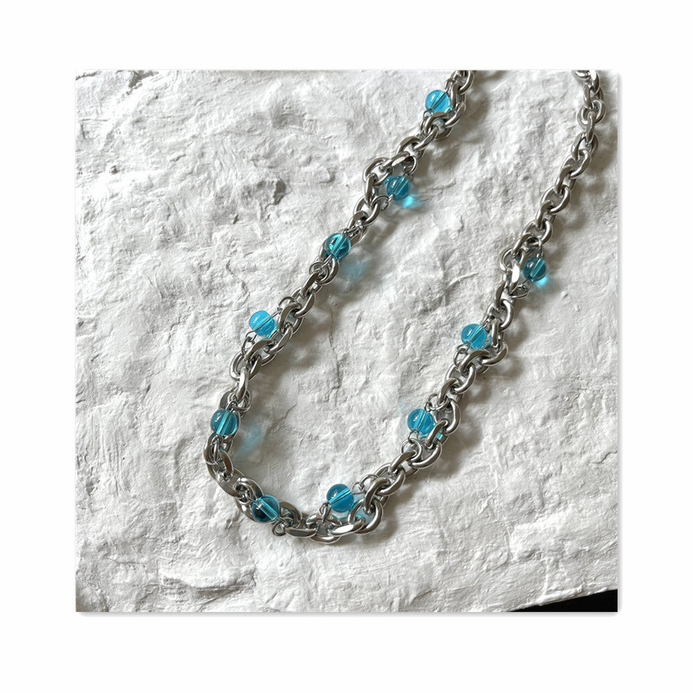 Steel Blue Green Beads Hip Hop Punk Temperamental Minority Necklaces