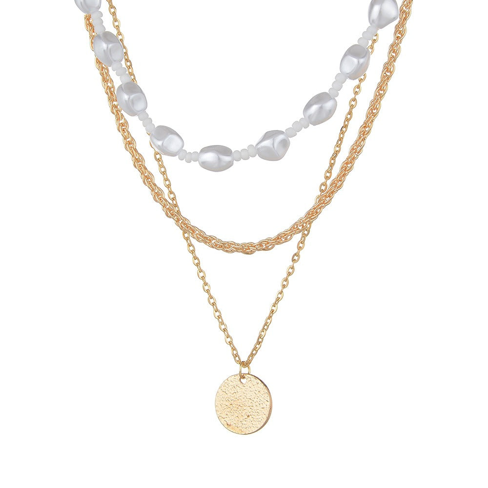 Personalized And Exaggerated Stringed Pearls Geometric Wafer Necklaces