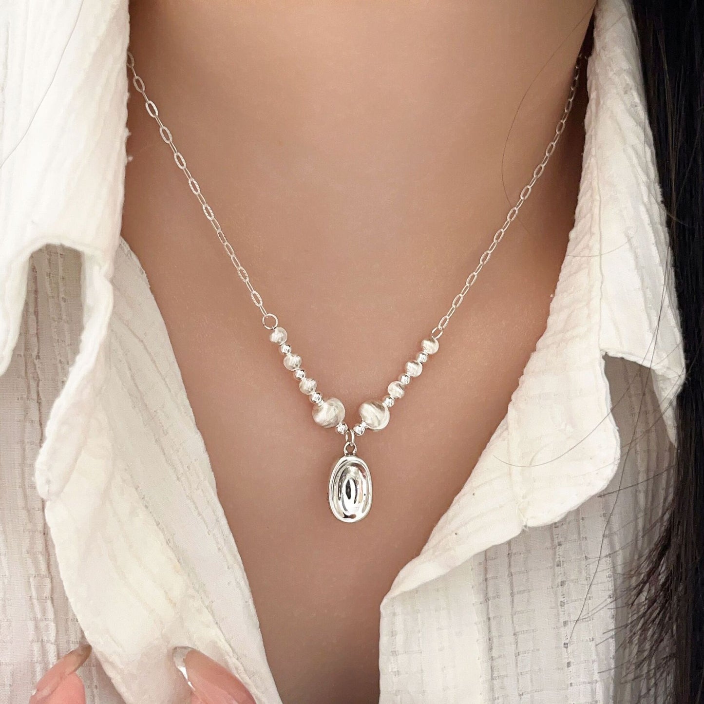 Colliers en agate noire uni simples de style coréen Sier Sterling