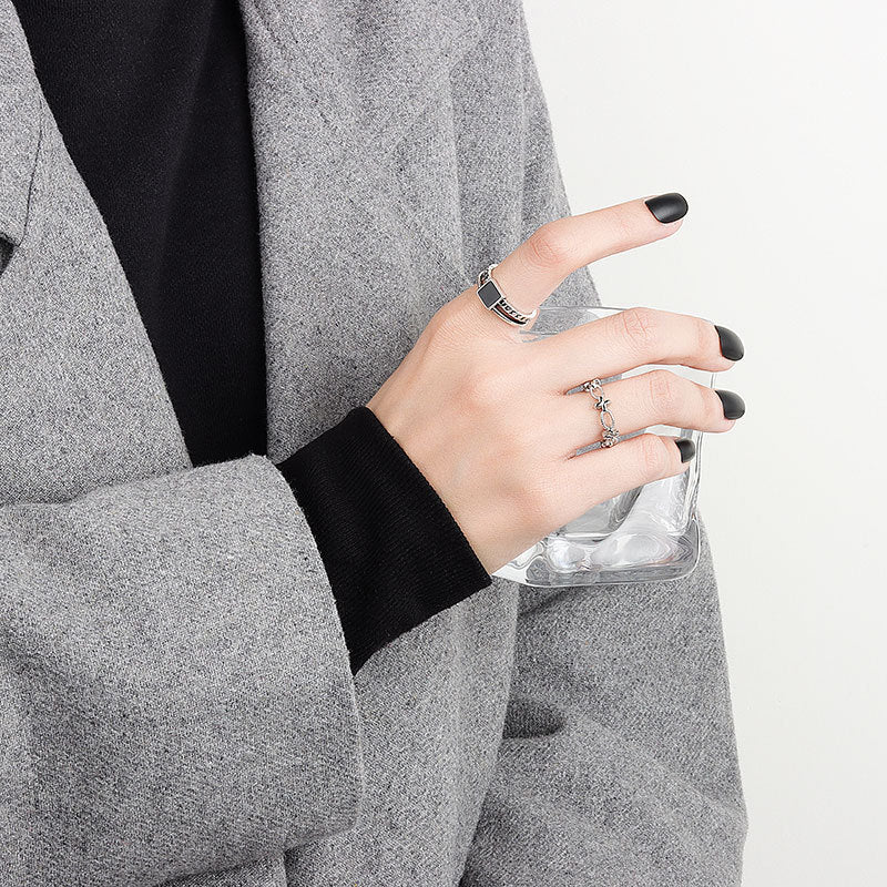 Epoxy Geometric Square Chain Open Trendy Rings
