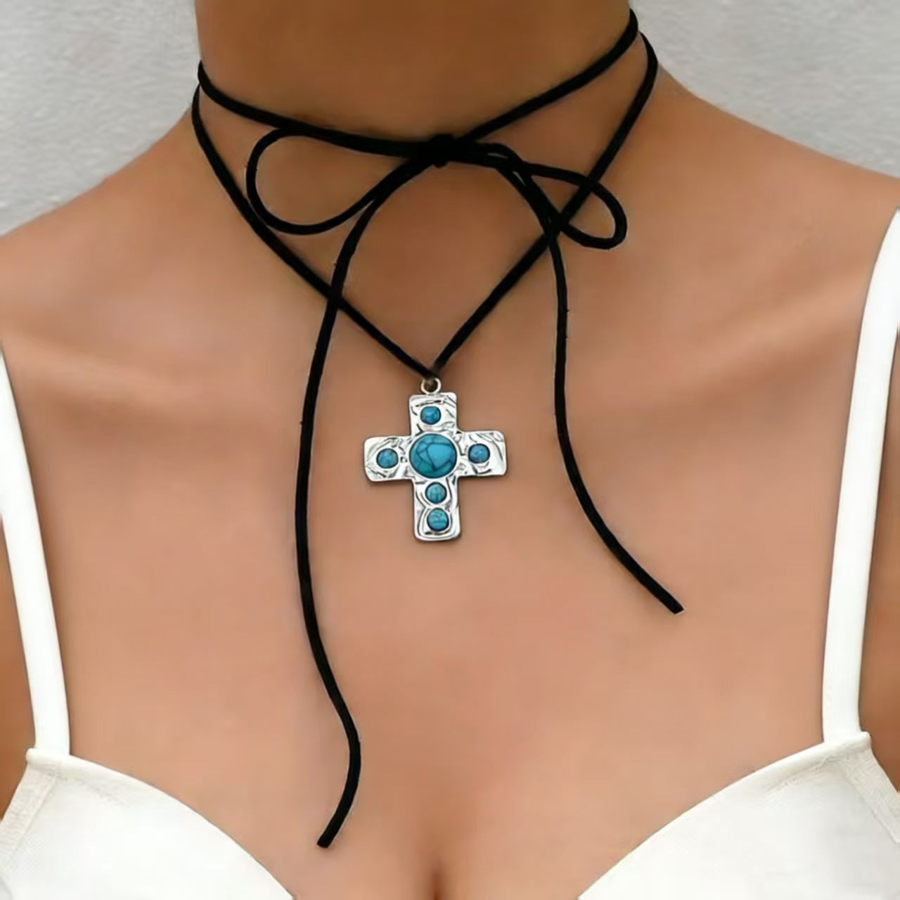 Women's Retro Exaggerated Cross Inlaid Turquoise For Bracelets