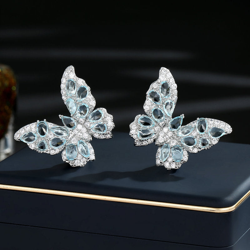 Boucles d'oreilles tridimensionnelles en Zircon de couleur pour femmes, élégantes, aiguille en argent