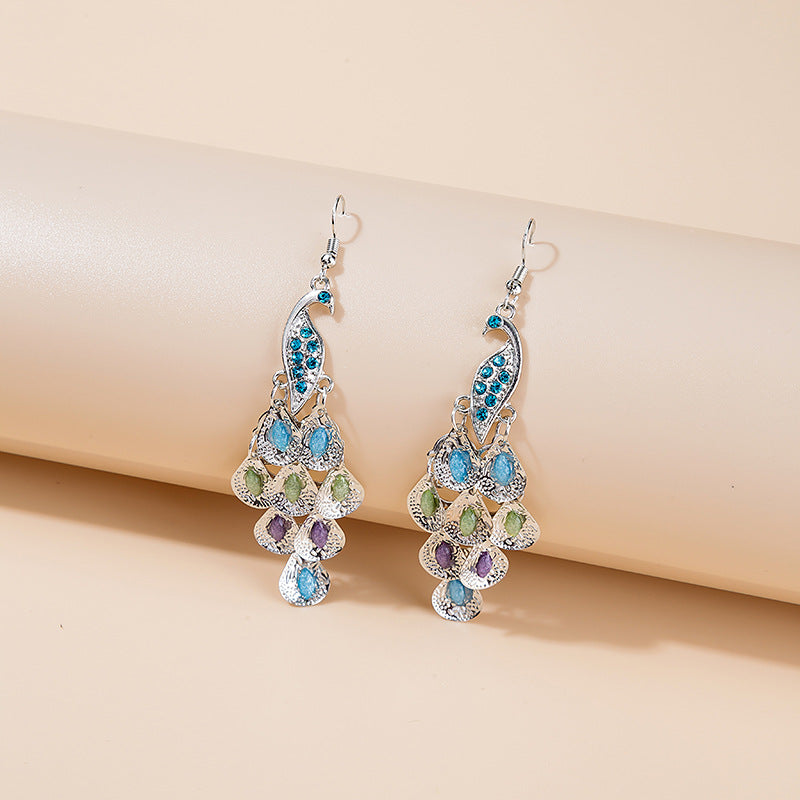 Style Long Fashion Retro Big Peacock Earrings