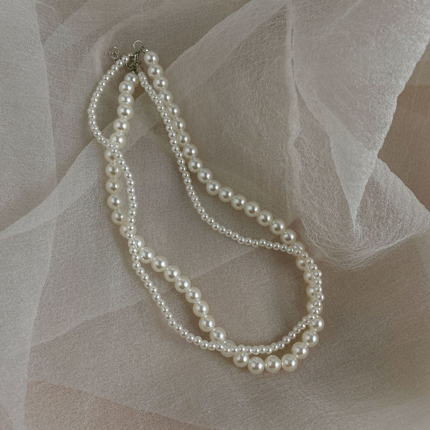 Vintage Pearl Twin Texture Design Clavicle Chain Simple Necklaces