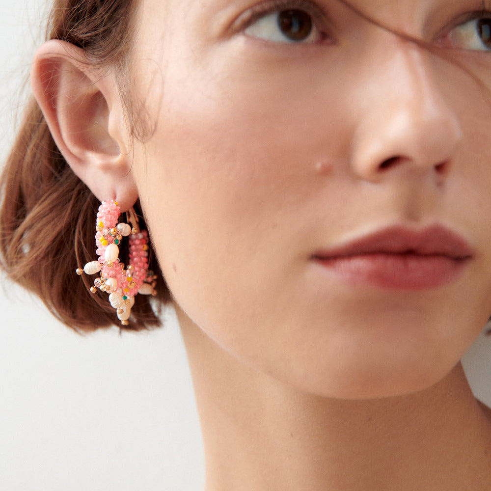 Women's Graceful Bohemian Beaded Bead Exaggerated Hand Earrings