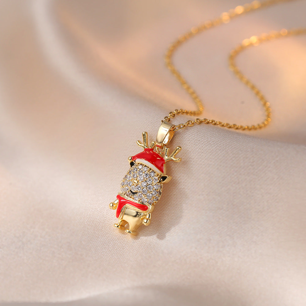 Inlaid Zirconium Gold Plated Christmas Snowman Elk Necklaces