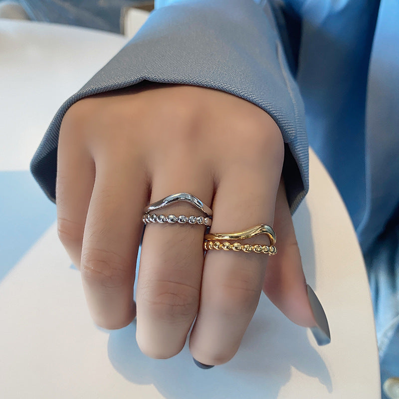 Damen-Stil, schlicht, trendig, Nischendesign, ausgehöhlte goldene Indexringe