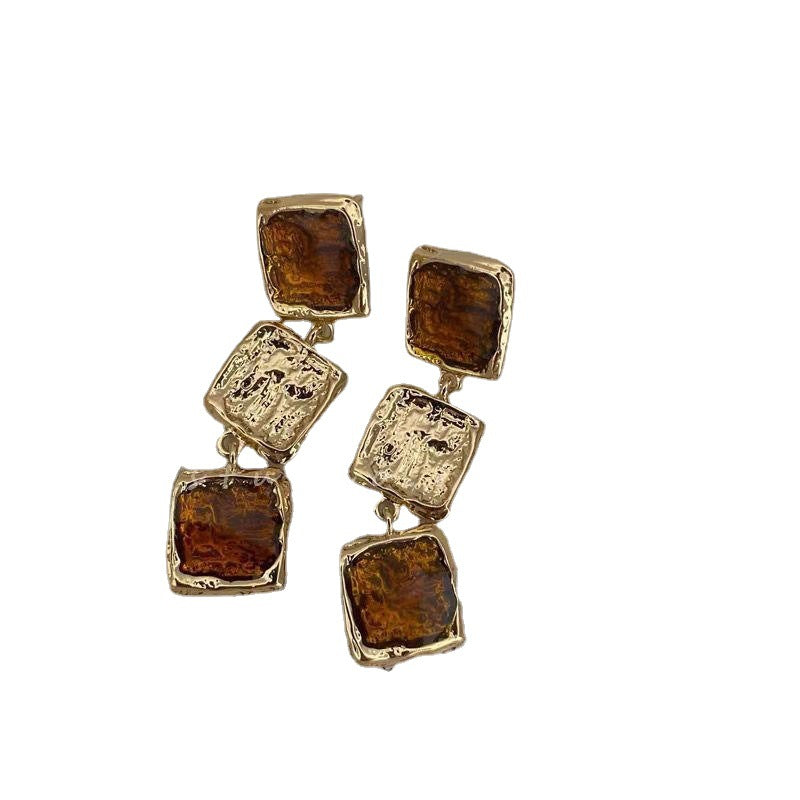 Retro French Resin Square Long Simple Temperament Style Rings
