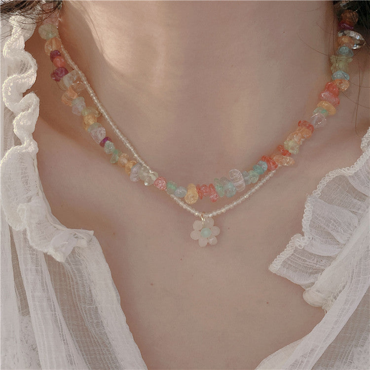 Colliers de clavicule bohème en cristal de perles de gravier irrégulières pour femmes