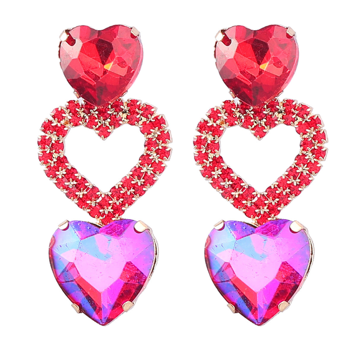 Diamond Alloy Heart-shaped Glass Drill Trendy Earrings