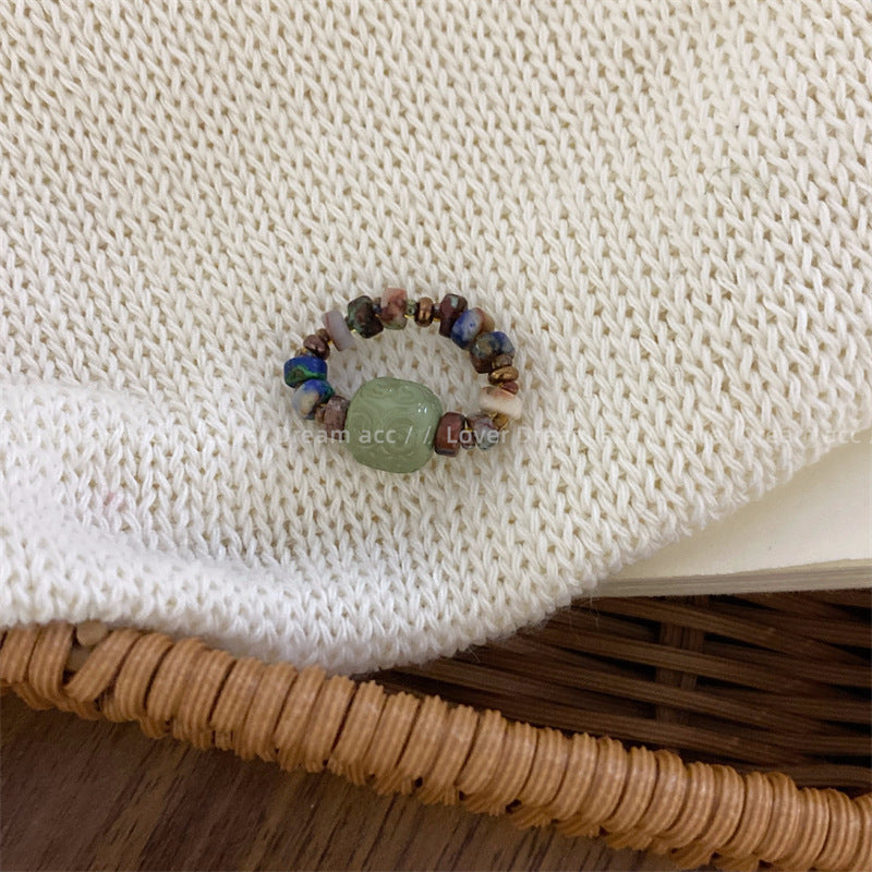 Steinglas Muschelperlen aufgereiht Vintage Ringe