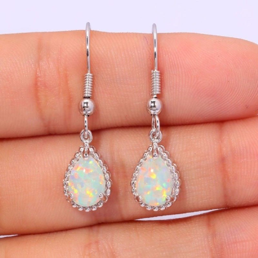 Inlaid Sea Blue Topaz Female Creative Rotational Water Drop Earrings