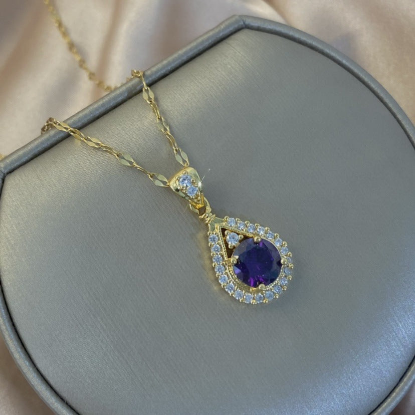 Incrustation de gouttes d'eau en Zircon violet pour femmes, colliers de luxe légers à la mode