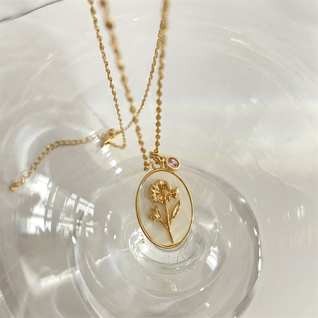 Colliers à pendentif en coquillage ovale tridimensionnel, fleur de décembre pour cheveux