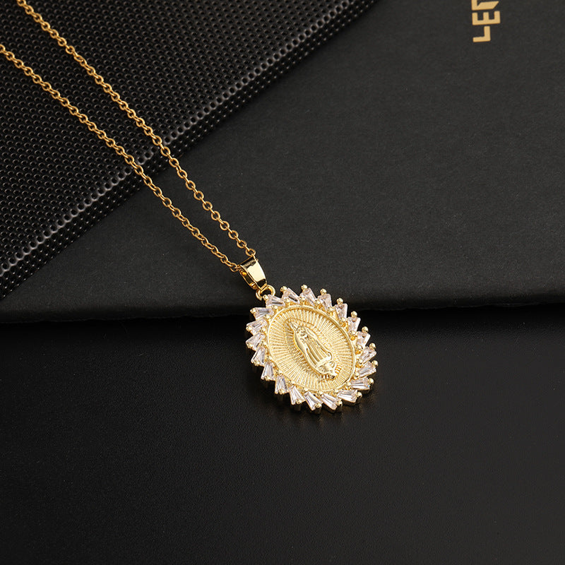 Women's Religious Copper Micro Inlay Colorful Zircon Pendant Necklaces