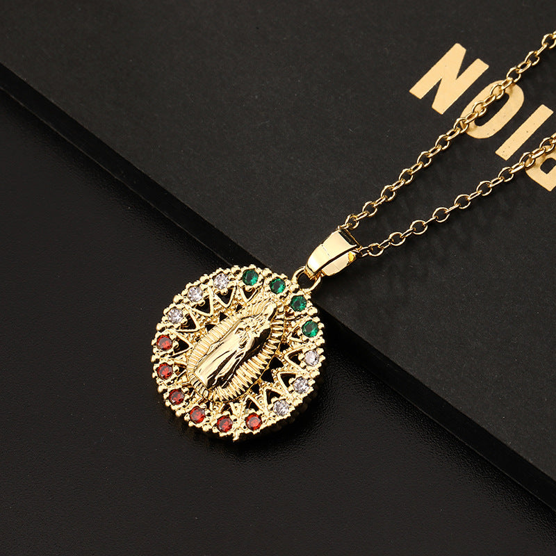 Women's Religious Copper Micro Inlay Colorful Zircon Pendant Necklaces