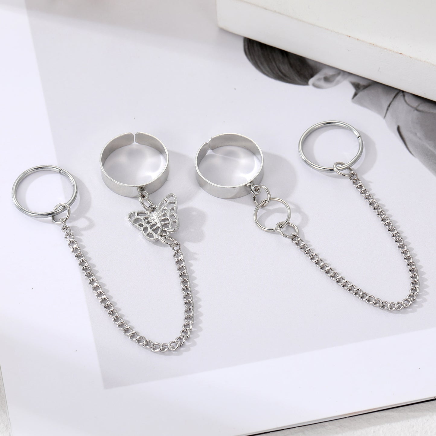 Offene Ringe im Punk-Stil mit Disco-Kette für Damen und Herren