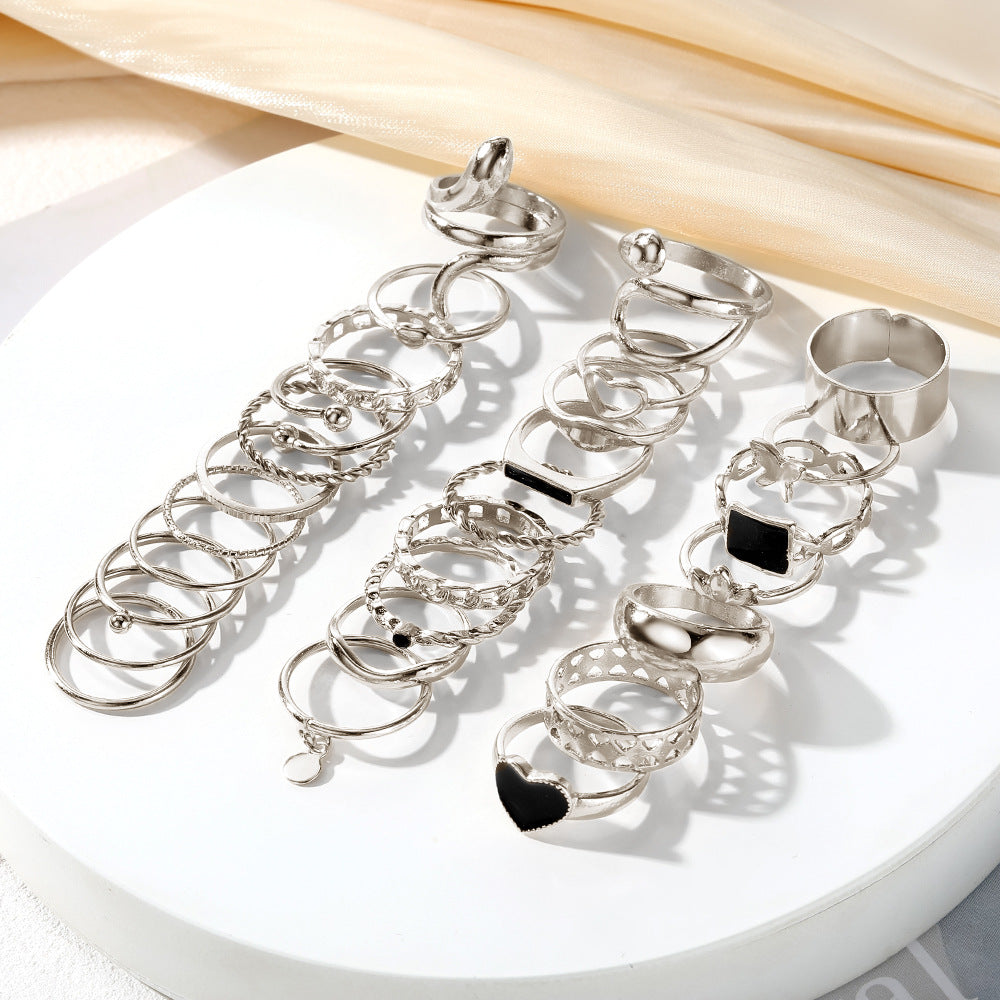 Metal Black Epoxy Love Square Set French Retro Rings