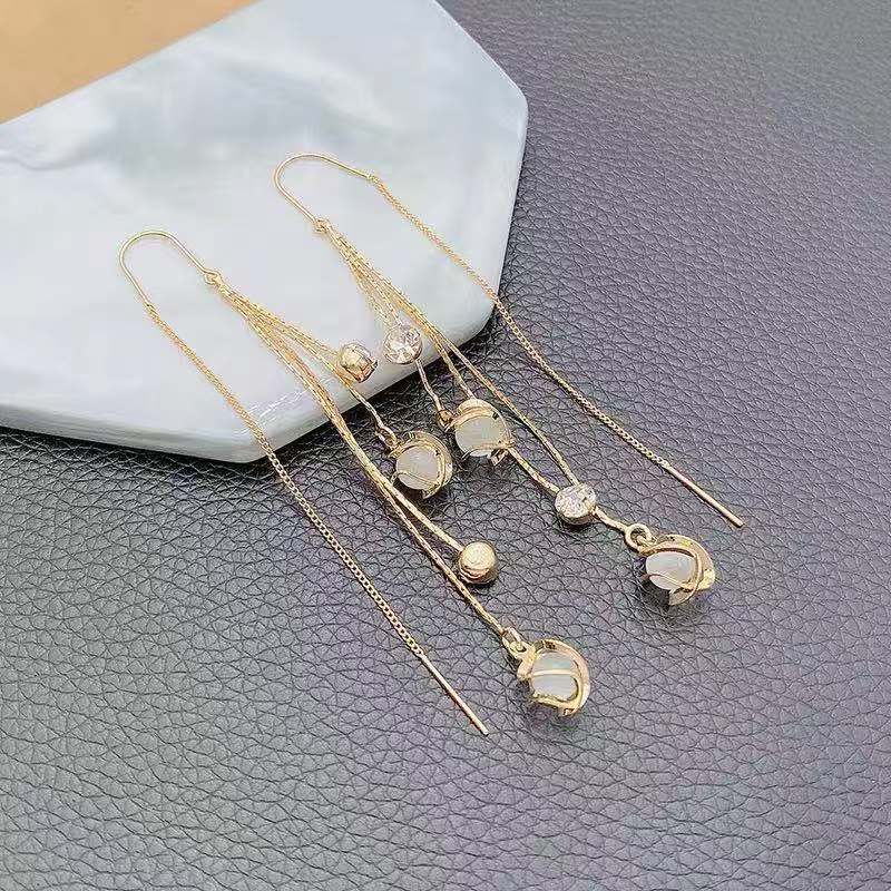 Women's Opal Eardrop Trendy High-grade Sier Needle Earrings