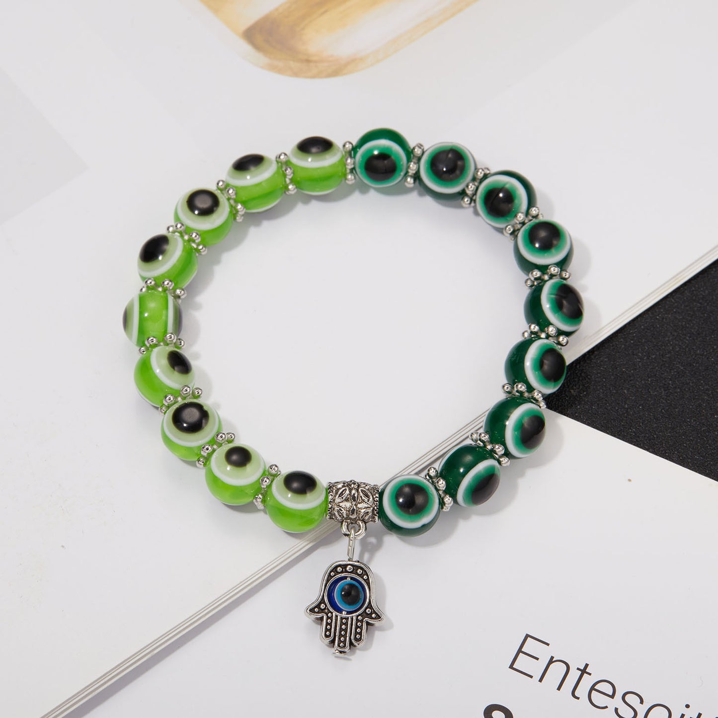 Augenfarbene, perlenbesetzte Hand-von-Fatima-Armbänder