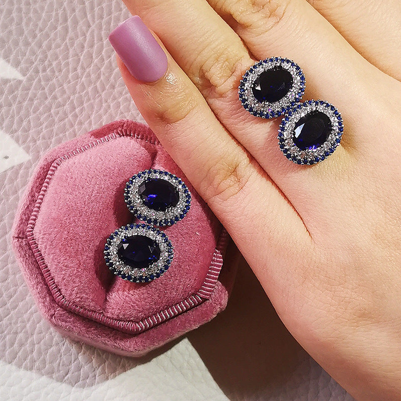 Casual Versatile Zircon Ornament Inlaid Sapphire Earrings