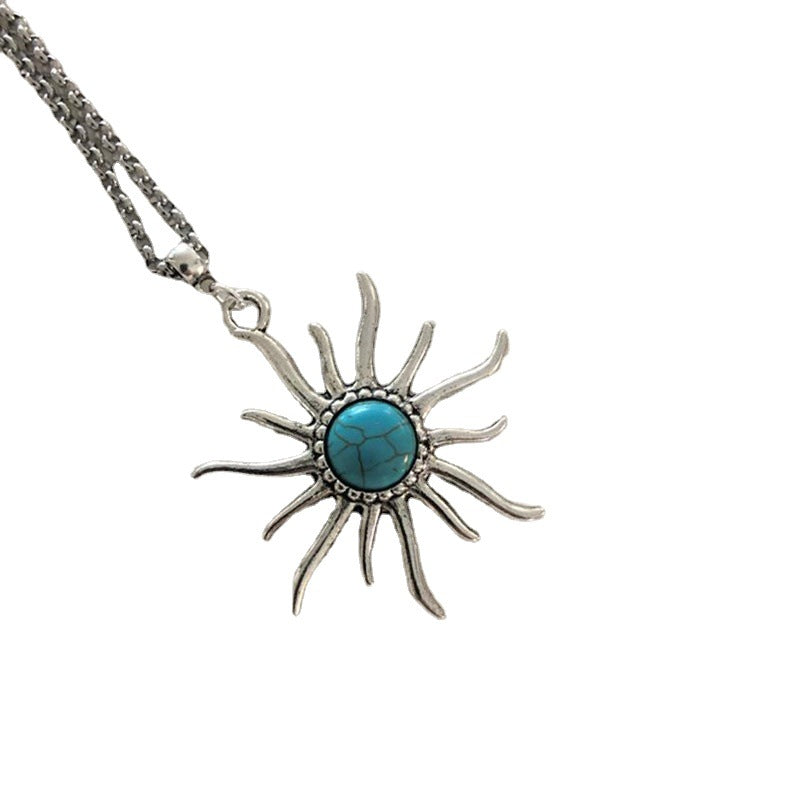 Boho Soleil Pendentif Tournesol Craquelé Turquoise Colliers