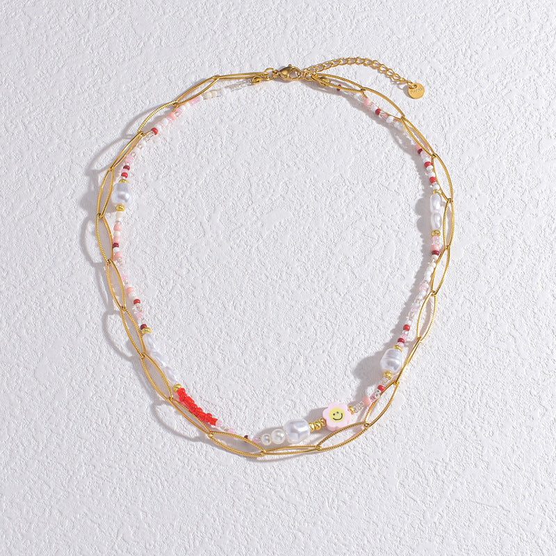 Pearl Personalized Mixed Color Beaded Embossed Necklaces