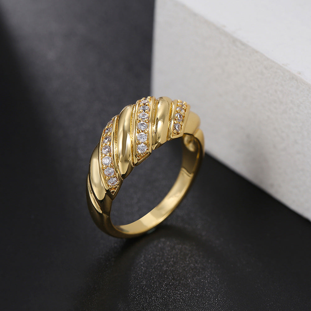 Women's Twist Zircon Gold Jewelry Croissant Round Rings