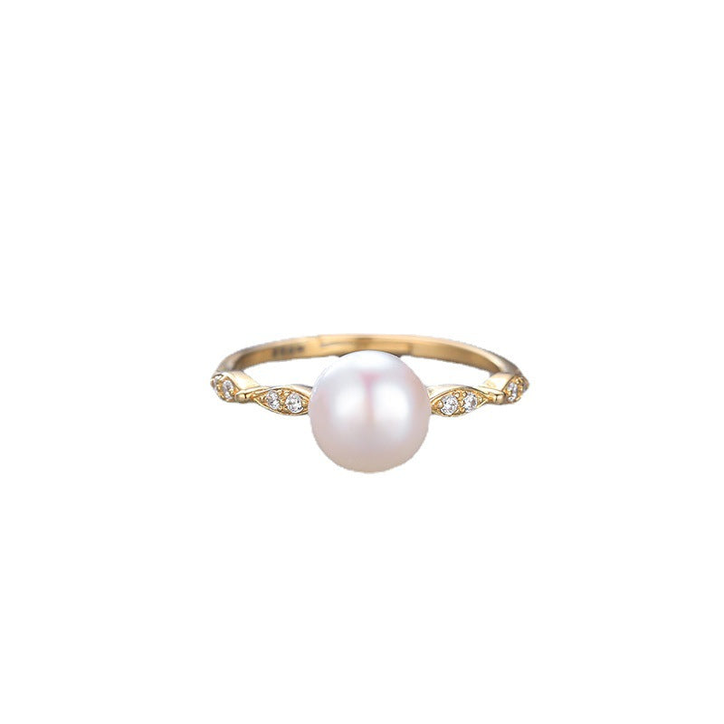 Sier Female Open Fashion Personality Freshwater Pearl Clasp Rings