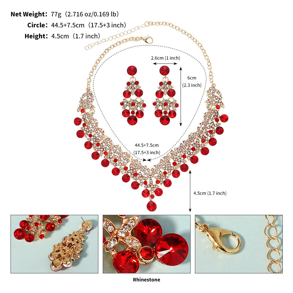 Women's Banquet Party Dress Two-piece Luxury Rhinestone Bridal Jewelry Set