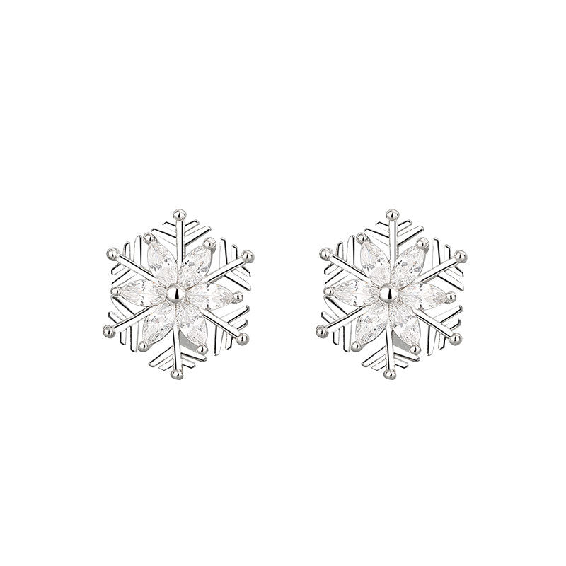 Sier Diamond Snowflake Personality Fashion Zircon Earrings