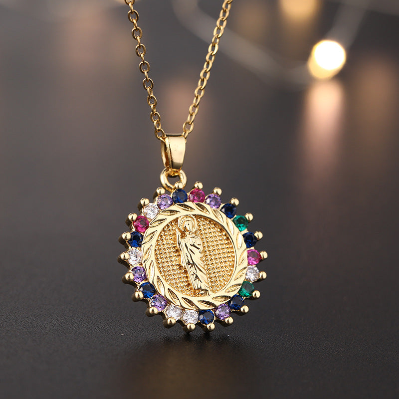 Women's Religious Copper Micro Inlay Colorful Zircon Pendant Necklaces