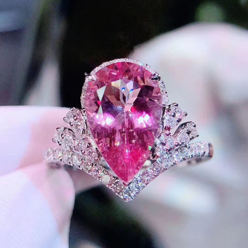 Drop-shaped Simulation Pink Tourmaline Colored Gems Rings
