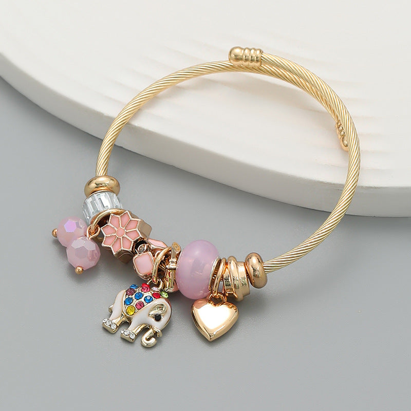Exaggerated Style Female Elephant Pendant Hand Bracelets