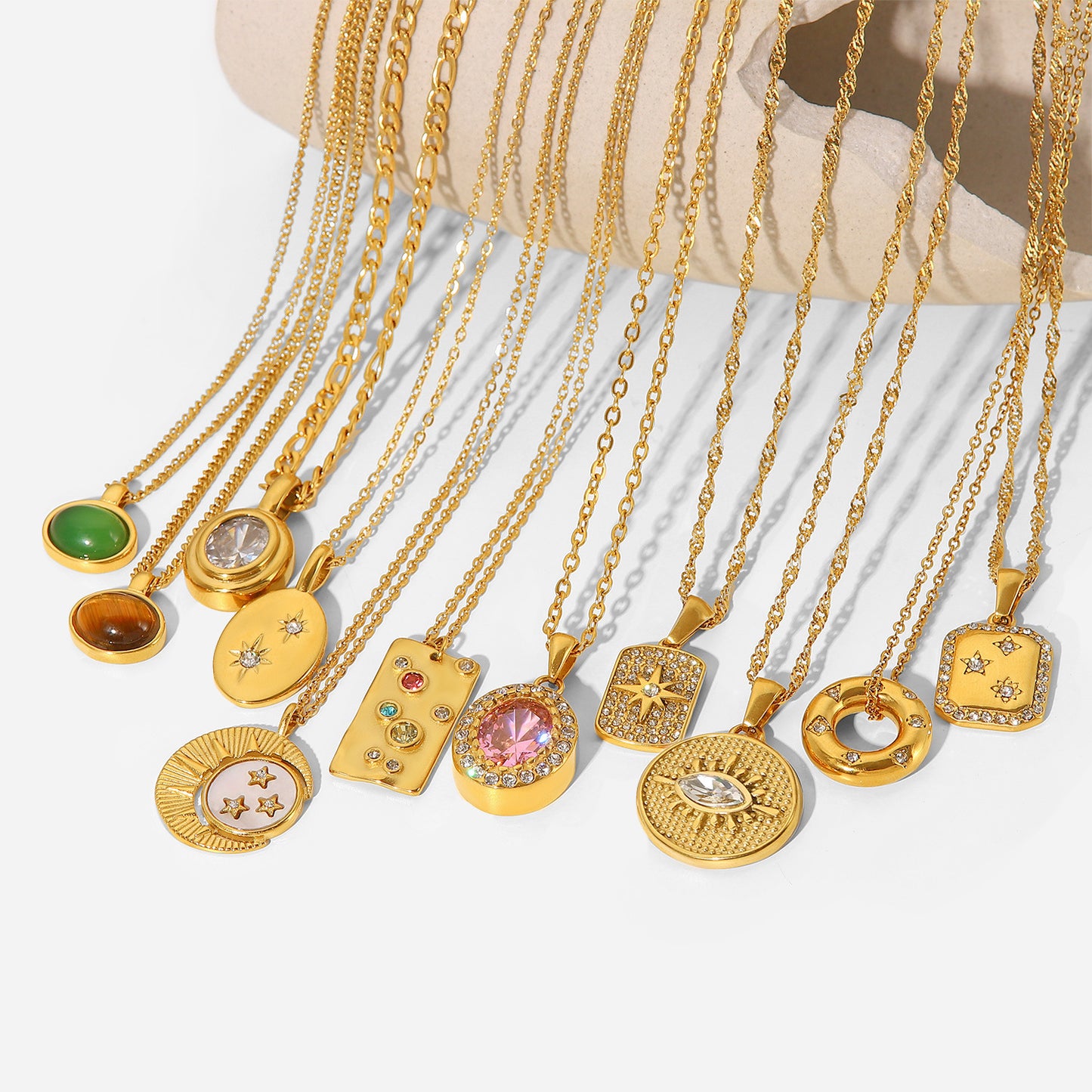 Women's Steel Vintage Natural Stone Pendant Neck Accessories Necklaces