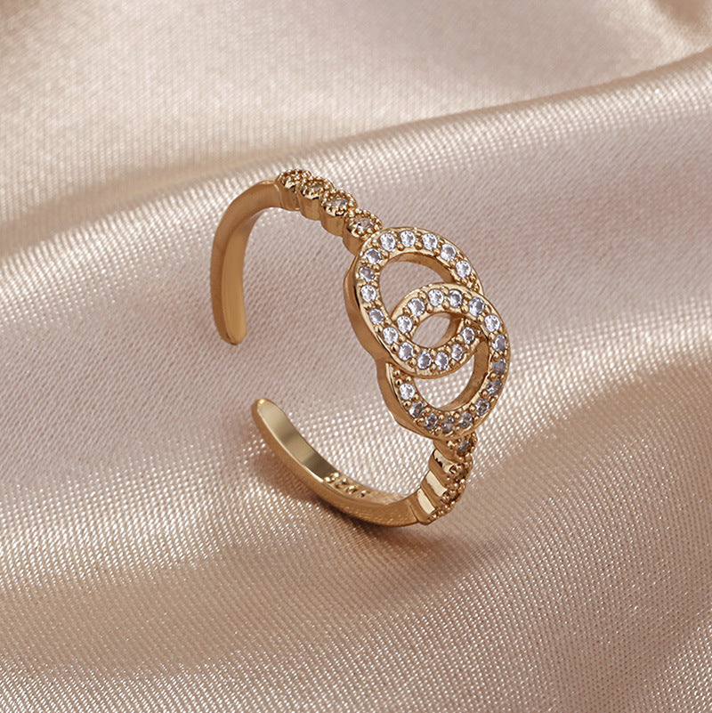 Women's Yellow Gold Plated For Micro Rhinestone Rings