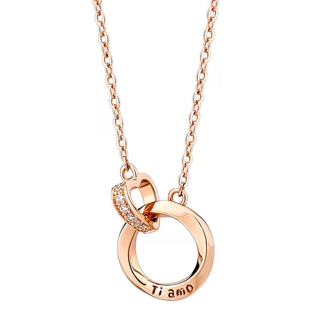 Colliers pour femmes en or rose avec boucle ronde et double diamant incrusté de clavicule courte
