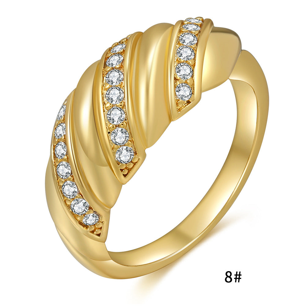 Women's Twist Zircon Gold Jewelry Croissant Round Rings