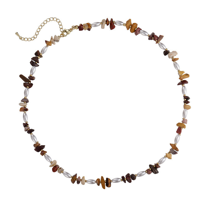Colliers de clavicule en perles irrégulières simples marron pour femmes