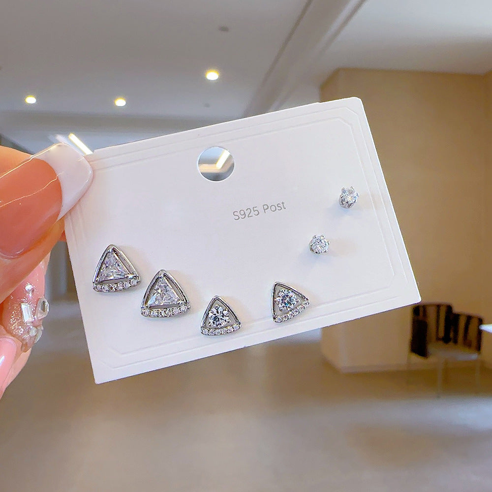 High-grade One Card Three Sier Suit Earrings