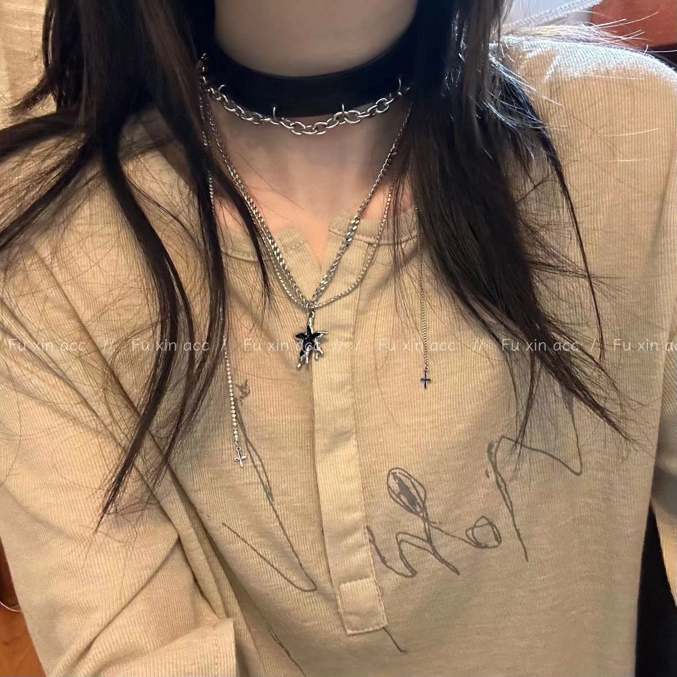 Asymmetric Four Stars Tassel Set Niche Advanced Necklaces