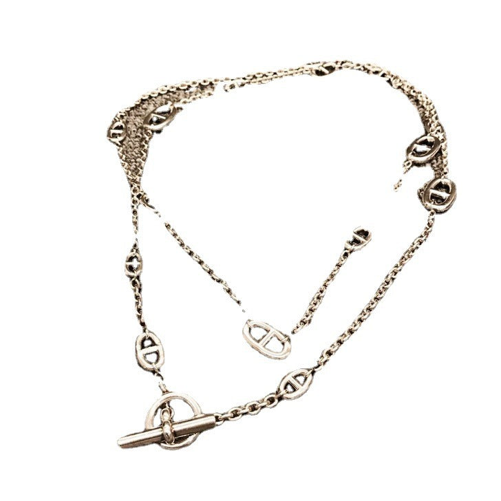 Chaîne de pull à la mode, motif de nez de cochon, lettre, colliers longs