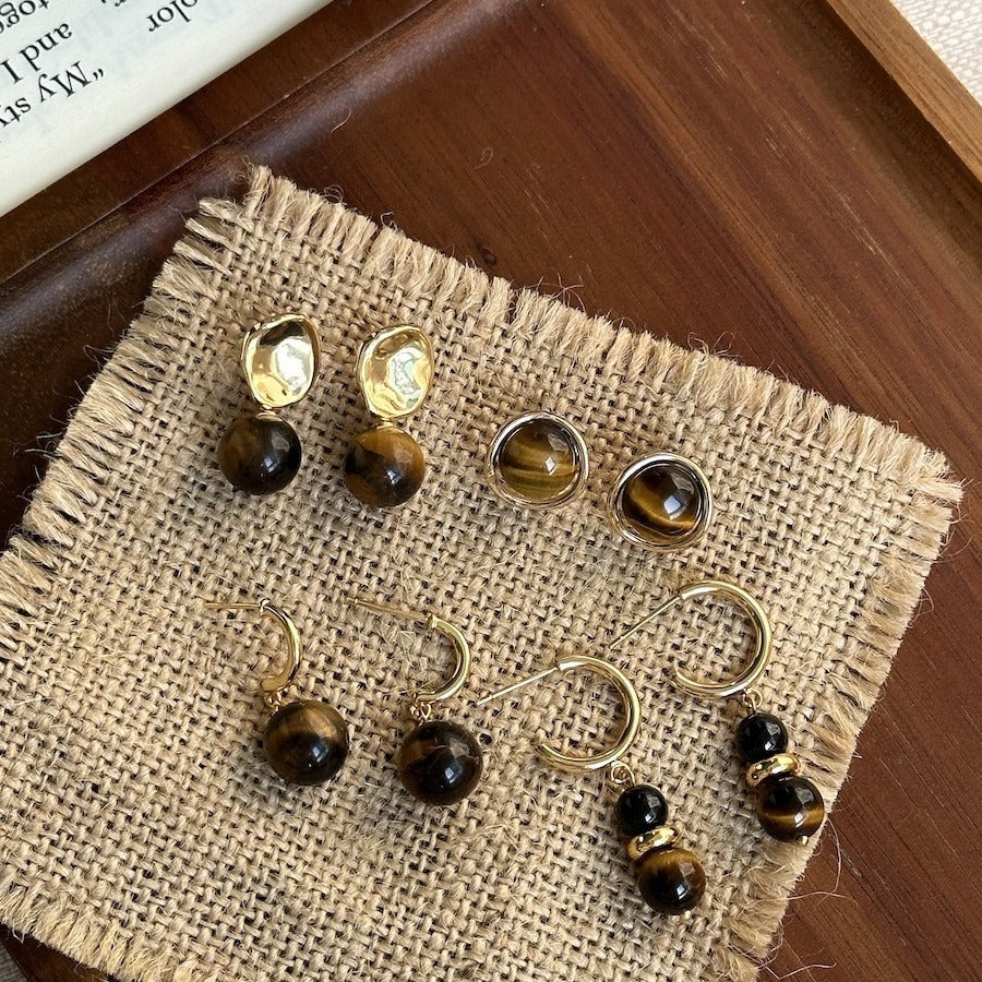 Sier Needle Round Beads Tigereye Basic Rings