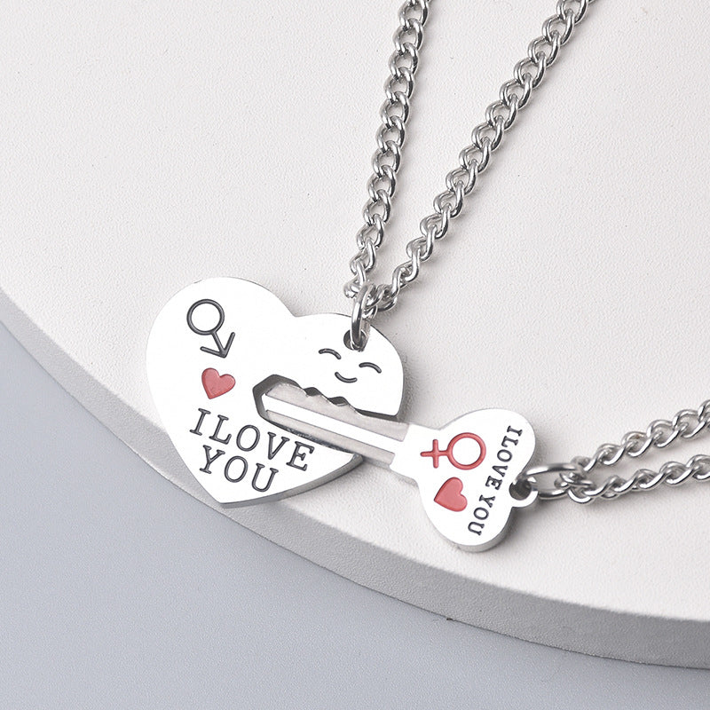 Women's & Men's Titanium Steel Colorfast Couple English Love You And Necklaces