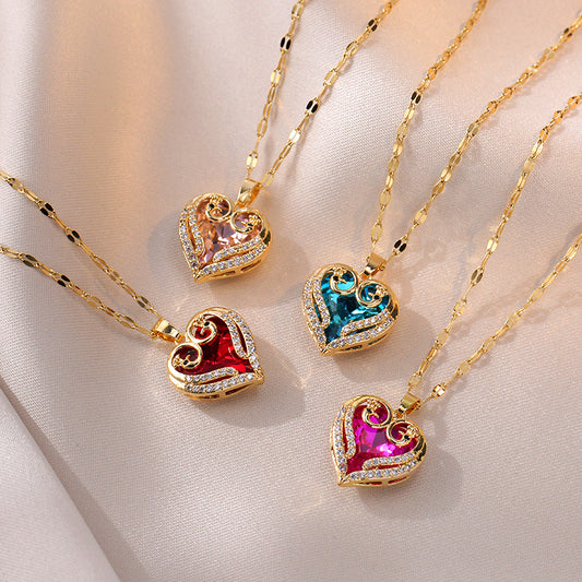 Hearts Design Color Crystal Pendant Wind Necklaces