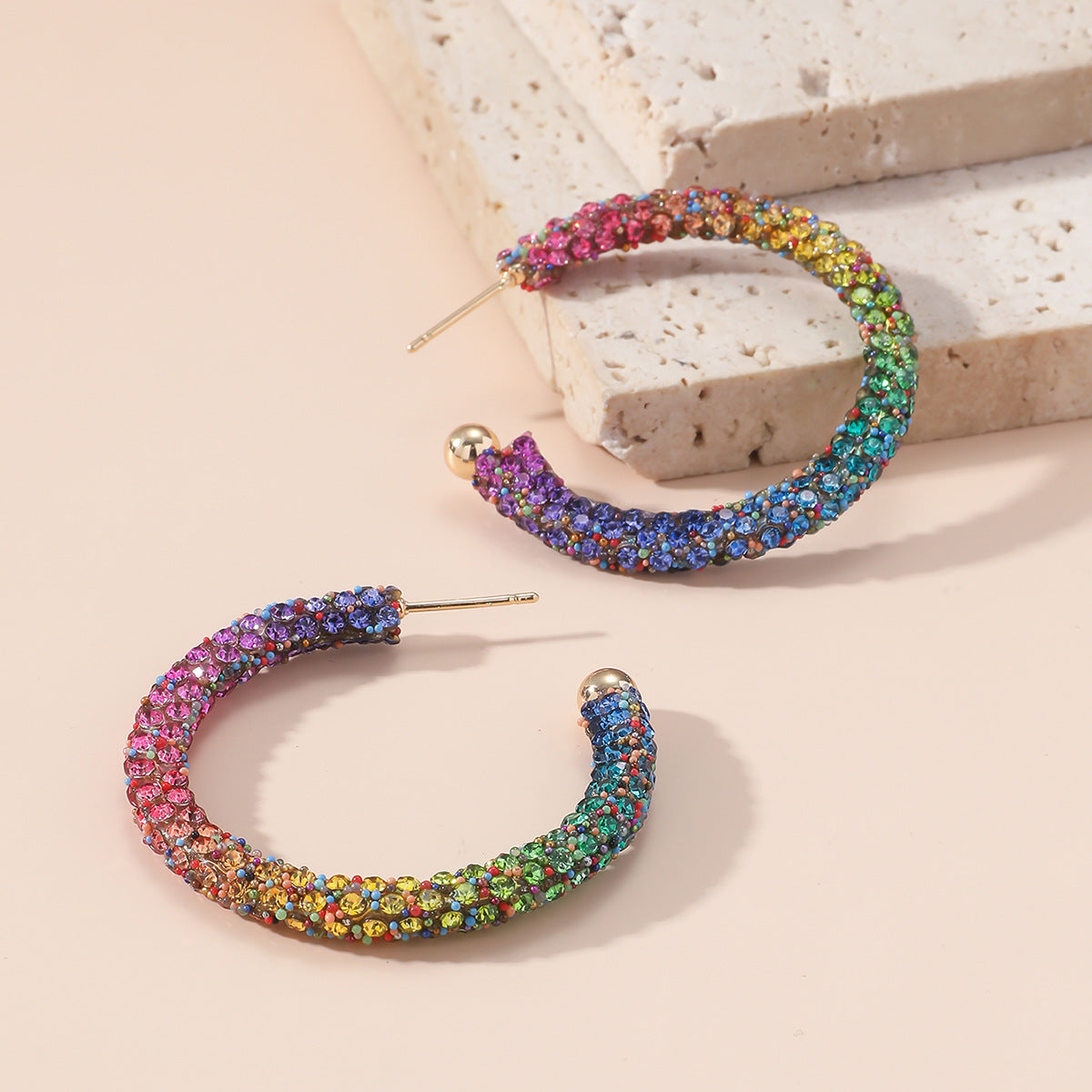 Damen-Ohrringe mit vollem Diamanten in Regenbogenfarben, Abendkleid-Accessoires