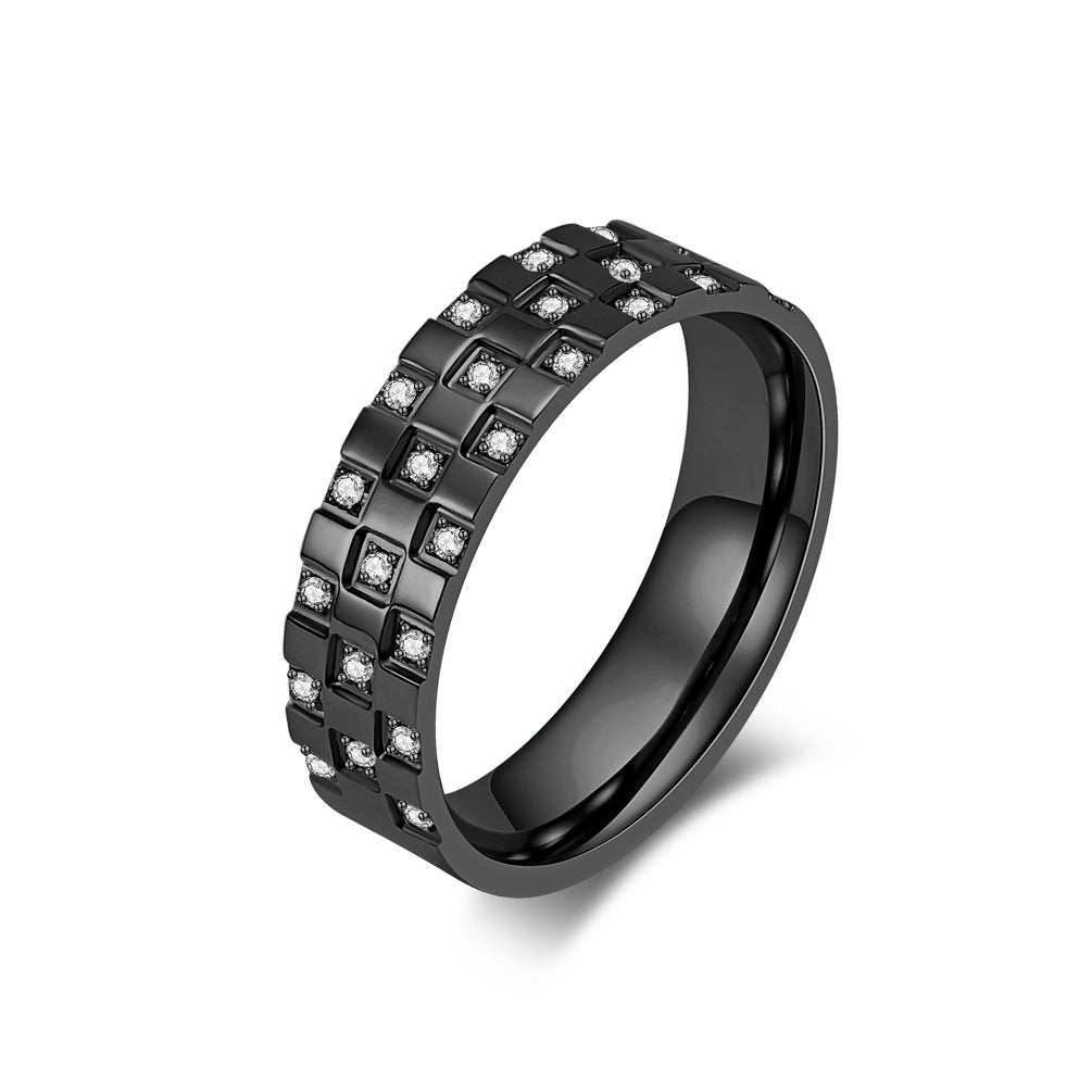Steel Checkered Zircon Daily Commuter Personalized Rings